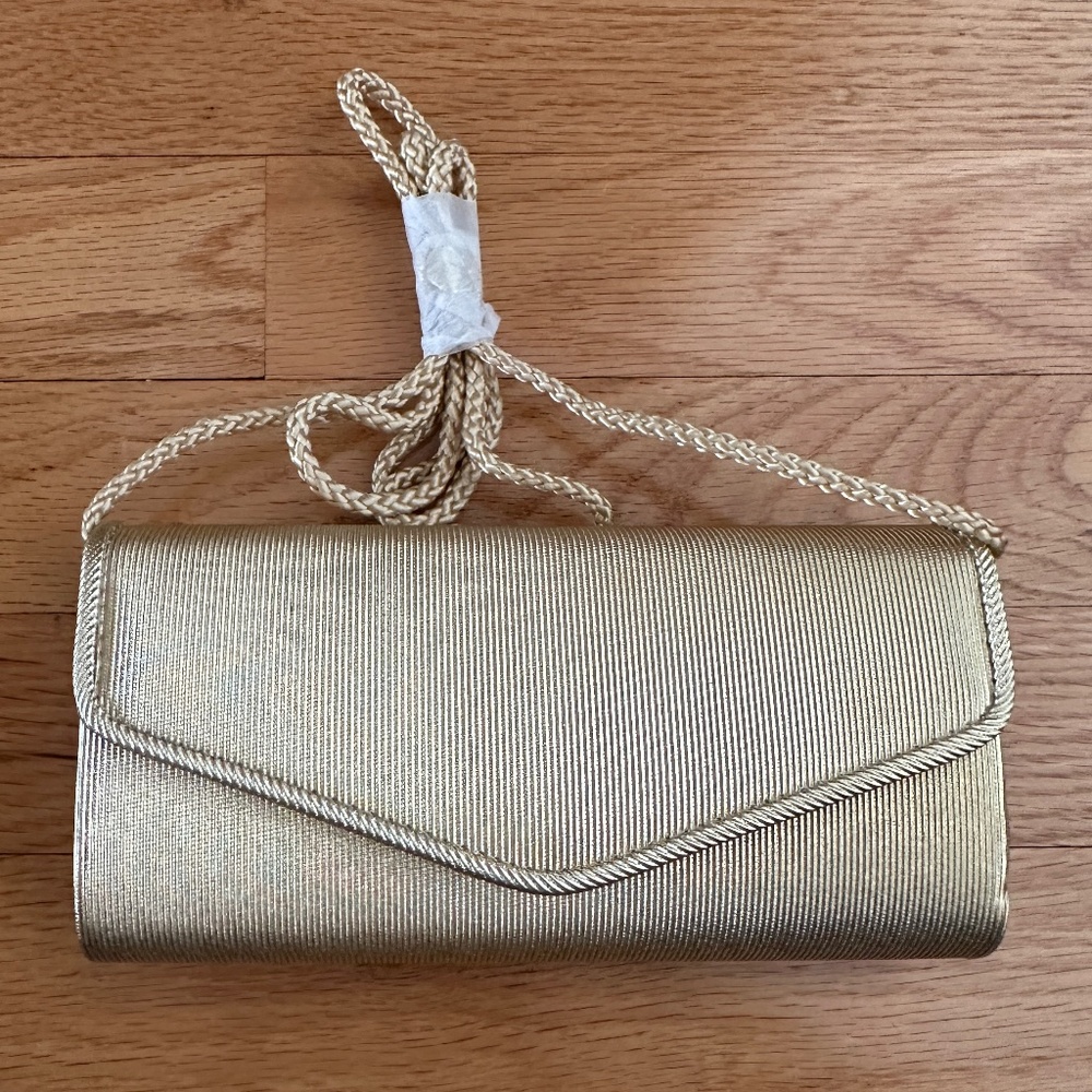 NWOT Gold Evening Bag Clutch Shoulder Bag - Picture 5 of 11